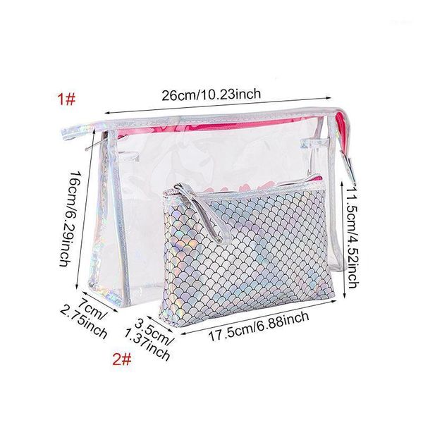 Cosmétique Sacs Cas 2 Set Casual Femmes Voyage Laser Sac En Cuir Maquillage Transparent Maquillage Cas Organisateur Pochette De Rangement Trousse De Toilette1