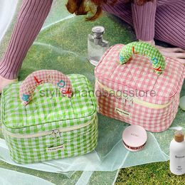 2023 New Square Plaid Makeup Bag for Women's Travel Portable Large Capacity Lazy Person Handheld Wash Storage Bagsstylishhandbagsstore