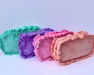 Cosmetische zakken kisten 4 maat cosmetische tas lotus blad kanten cosmetische tas op maat gemaakte roze groene toilettas reistas kristal fluweel make -uptas 230314