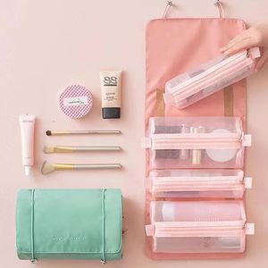 Custodie per cosmetici 4 pezzi in 1 Borsa per trucco pieghevole portatile separabile con cerniera Borsa per trucco per cosmetici Custodia per toilette da viaggio Portaspazzolino per rossetto Organizzatore 231115