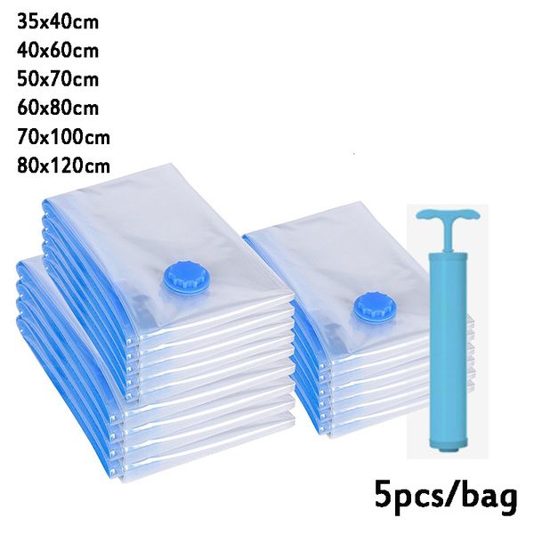 Sacs à cosmétiques Cas 5 pièces sacs de rangement sous vide avec pompe joint de voyage fermeture à glissière pour vêtements oreillers literie organisateur de maison réutilisable paquet de joint étanche 230830