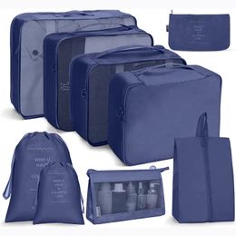 Sacs à cosmétiques Cas 789 pièces Ensemble Sacs de rangement de voyage Accueil Organisateur de toilette pliable pour vêtements Chaussures Bagages Emballage Cube Valise Pochette de rangement 231218