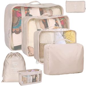 Cosmetische tassenkoffers 8-set bagage-organizers met schoenentas Verpakkingsblokjes voor reizen Cosmeticatas Compressiecellen Draagbare waterdichte opbergtas 231218