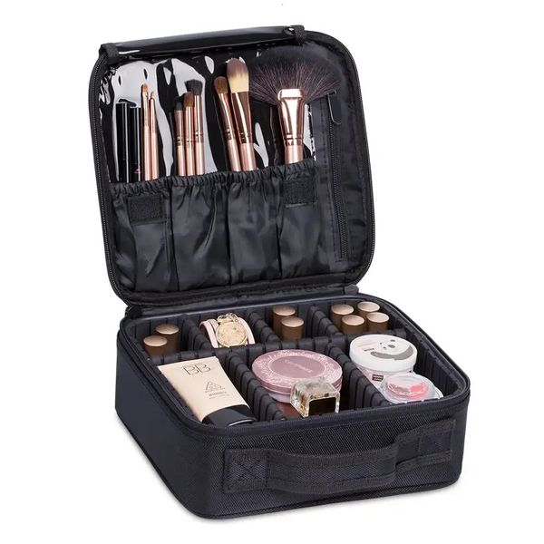 Sacs à cosmétiques cas sac de maquillage de voyage étanche réglable avec séparateurs noir 231215