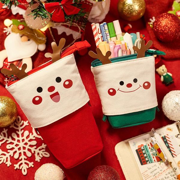 Bolsas cosméticas Estuches de lápiz de Navidad Bolsa de lápiz de gran capacidad Caja retráctil creativa Chicas Linda papelería de papelería Escuela de regalo