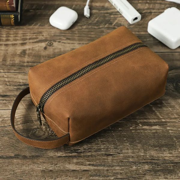 Sacs à cosmétiques Étuis Contact's en cuir véritable pour hommes, petit sac à cosmétiques, housse de maquillage portable décontractée, mini sac de rangement de voyage pour accessoires d'ordinateur portable 231006