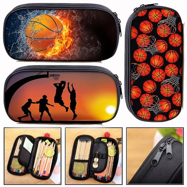 Estuches para bolsas de cosméticos Estuche para lápices con estampado de baloncesto para niños Estuche para bolígrafos para niños Estuche para útiles escolares para niños Bolsa GiftCosmetic