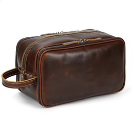 Trousse de toilette en cuir de vache pour hommes, sac à cosmétiques en cuir pour hommes et femmes, sac de lavage, sacs de rangement, sac à main en cuir véritable pour maquillage, Kit Dopp mâle 231109