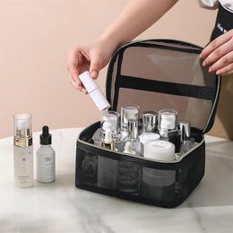 Cosmetische tassen Etuis Modieus Nylon Cosmeticaset voor dames Zwart Draagbaar Reismake-up Tote Organizer Damestoilet 230130327u