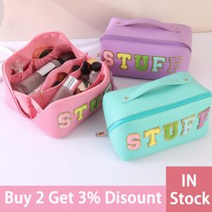 Cosmetic Bags Cases Folding Cosmetics Bag Letter Patches PU Leather Makeup Bag Fashion Make Up Organizer Large Capacity Waterproof Toiletries Bags 230630