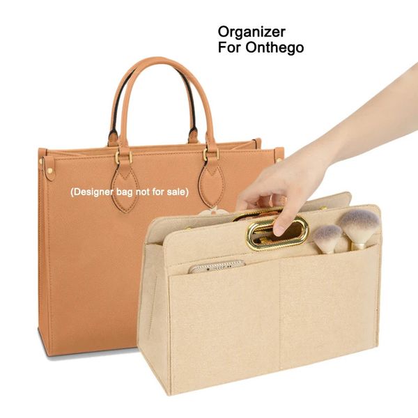 Sacs à cosmétiques Étuis pour les déplacements PM MM GM Organisateur de sac en feutre avec poignée dorée Fourre-tout Sac à main intérieur Insert Pochette de maquillage cosmétique Sac à main Onthego Liner 231026