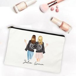 Cosmétique Sacs Cas Ami Dessin Animé Fille Imprimer Maquillage Personnalisé Nom Pouch Voyage Organisateur De Toilette Cadeaux Pour FriendCosmetic