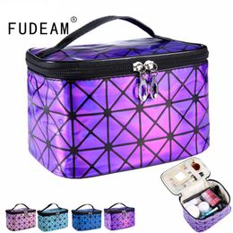 Cosmetische tassen kisten fudeam paillette lederen vrouwen multifunctionele tas reisopslag organiseren zipper waterdichte make -up case toilethalige 230421