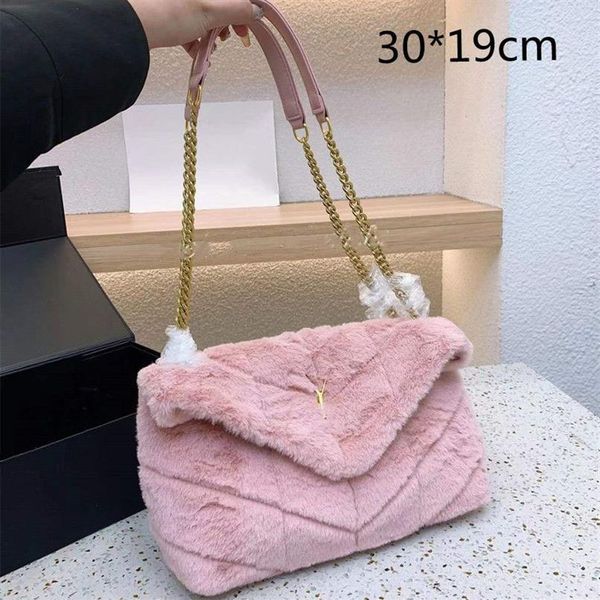 Sacs à cosmétiques Cas Sac à fourrure Sac fourre-tout Fourrure d'hiver Sacs à chaîne Puffer Sacs à main de luxe Femme Soft Warm Lou Pochette à bandoulière 249f