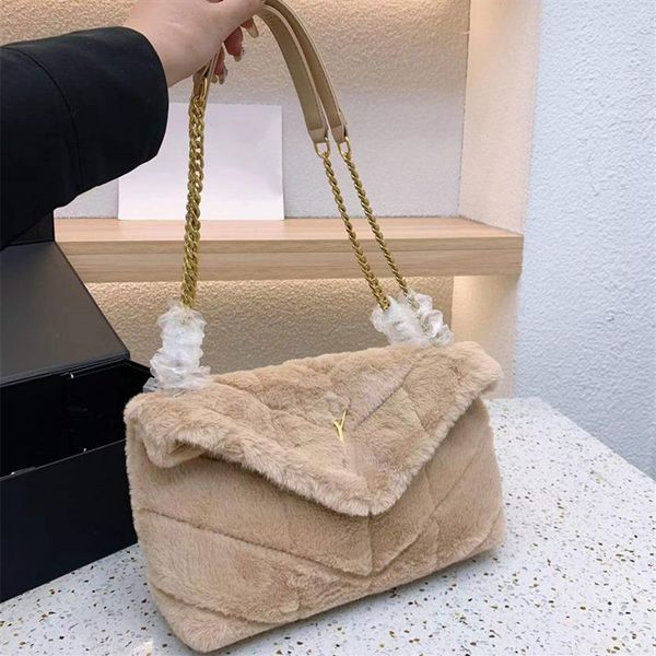 Sacs à cosmétiques Cas Fourrure Sac fourre-tout Sac fourre-tout Fourrure d'hiver Puffer Sacs à main de luxe Femme Soft Warm Lou Épaule Pochette 342m