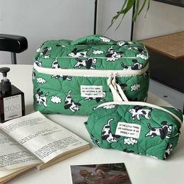 Hylhexyr Mignon Chien Mouton Motif Coton Trousse De Toilette Rabat Sacs De Rangement Portable Doux Grande Capacité Trousse De Maquillage Avec Fermeture À Glissière 230627