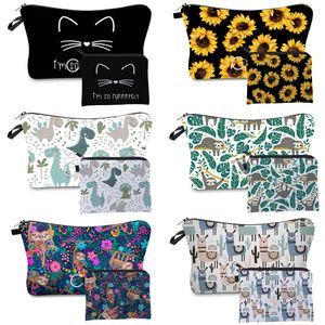 Jom Tokoy 2 PCS Imprimé Sac De Maquillage Mignon Animal Motif Cosmétique Sac Ensemble pour Femmes Combinaison Cadeau Organisateur Sac 230519