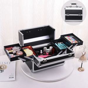 Cosmetische tassen Koffers Grote aluminium make-up opbergdoos Draagbare cosmetische organisator Sieradendoos Damesorganizer Cosmetica Make-up dozen Tas Koffer 231202