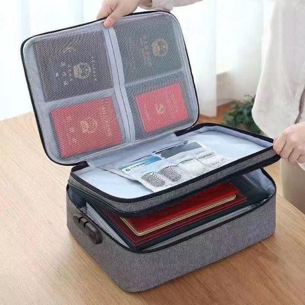 Sacs à cosmétiques cas grande capacité 3 couches sac de rangement organisateur avec serrure documents billets certificat fichier passeport de voyage 230923