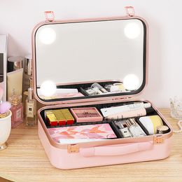 Cosmetische tassen kisten grote capaciteit cosmetische tas met LED Mirror Skin Care Travel opbergdoos mode draagbare make -uptassen voor vrouwen 230519