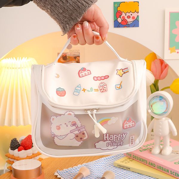 Sacs à cosmétiques étuis grande capacité sac à cosmétiques pour femmes imperméable voyage lavage sacs de maquillage filles autocollants faciles à poser Kawaii beauté organisateur 230505