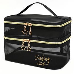 Cosmétique Sacs Cas GrandeCapacité Noir Maille Maquillage Cas Organisateur Pochette De Rangement Casual Zipper Toilette Lavage Maquillage Femmes Sac De Voyage 230808