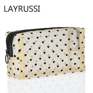 Cosmetische tassen cases layrussi transparante make-uptas draagbare reis toilethozeting flockpatroon dame cosmetica make-up