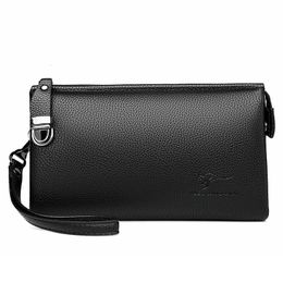 Bolsas cosméticas Estuches Marca de lujo Hombres de cuero Bolso de embrague Pulsera de negocios Cartera de teléfono Bolso práctico masculino Negro Marrón Monederos largos Embrague de cuero para hombres 231207