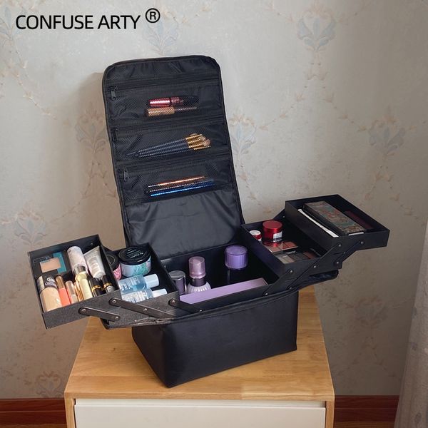 Bolsas de cosméticos Estuches Bolsa de maquillaje de mano de gran capacidad de múltiples capas de manicura kit de herramientas de bordado de peluquería estuche de almacenamiento de cosméticos artículos de tocador 230517