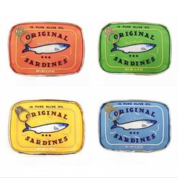 Cosmetische tassen koffers nieuwigheid retro ingeblikte sardines stijl tas dier make-up schattig draagbaar bad reistas dames handtassen 230421