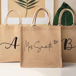 Cosmetische tassen cases gepersonaliseerde aangepaste bruidsmeisje reis strand jute tote cadeaus bruids bruiloft vrijgezellenfeestje gunsten jute bagscosmet