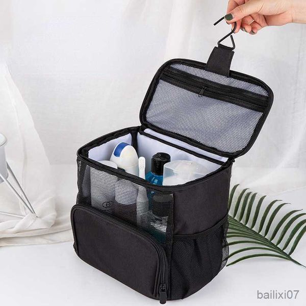 Estuches de bolsas de cosméticos Bolsa de almacenamiento de gran capacidad de viaje impermeable personalizada Bordado personalizado Bolsa de lavado de gancho portátil de viaje de negocios portátil