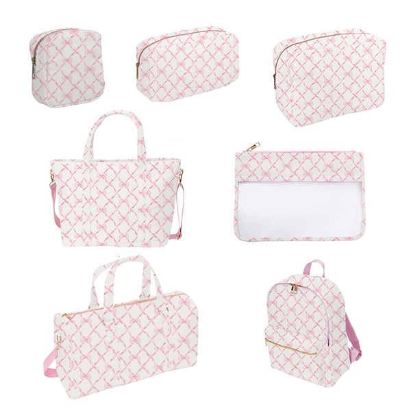 Sacs à cosmétiques Étuis Rose Bleu Imprimé Arc Sac Cosmétique Trousse De Maquillage De Toilette Rangement Étanche En Nylon Voyage En Plein Air Sac À Dos Organisateur De Bagages 230823