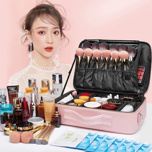 Estuches para bolsas de cosméticos Kits de maquillador de cuero de PU Bolsa de cosméticos de viaje para mujer Estuche de belleza portátil para cosméticos Maletas para herramientas de uñas Organizador de lápiz labial 231118