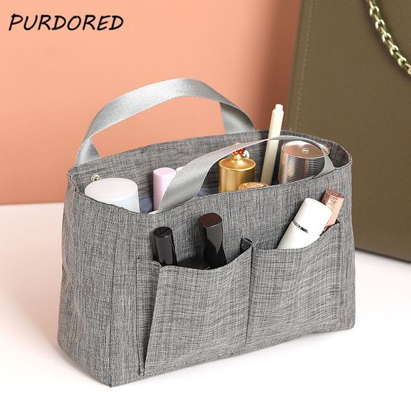 Bolsas de cosméticos Estuches PURDORED 1 Pc Mujeres Gran capacidad Bolsa de cosméticos Bolso Bolso interior Multi-bolsillos Almacenamiento Bolsa de maquillaje Organizador Bolsas de equipaje 230519