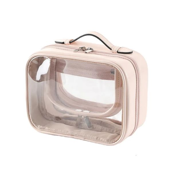 Sacs à cosmétiques Étuis de rangement Sac cosmétique étanche Double couche de rangement pour pinceaux de maquillage multifonctionnel grande capacité dame voyage sacs de maquillage transparents 231219