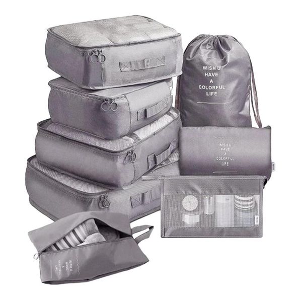 Sacs à cosmétiques cas valise sac de rangement 8 pièces pliable ménage vêtements lavage séparé couleur unie Pack voyage couette organisateur cosmétique