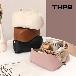 THPG Maquillage Articles de Toilette Organisateur Pu Matériel Grande Capacité Trousse de Maquillage Étanche Simple Femmes Cosmétique Voyage Portable Sac 230823