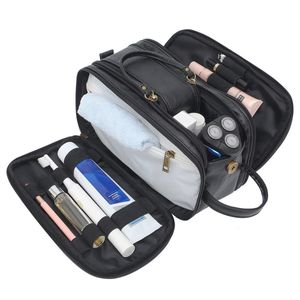 Bolsas de cosméticos Estuches Bolsa de aseo para hombres Kit de Dopp de afeitado de viaje grande Organizador de artículos de tocador de baño resistente al agua Bolsas de cosméticos de cuero de PU 230907