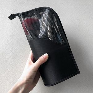 Cosmetische tassen kisten reismake-up borstelhouder zwarte organizer tas ritsje zakje multi-use potlooddoos voor cosmetica sac