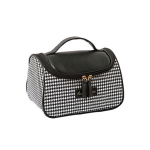 Sacs à cosmétiques Étuis Trousse de toilette de voyage pour femmes filles Grande capacité PU Rangement de maquillage imperméable Pied-de-poule Étui de rangement noir 230919