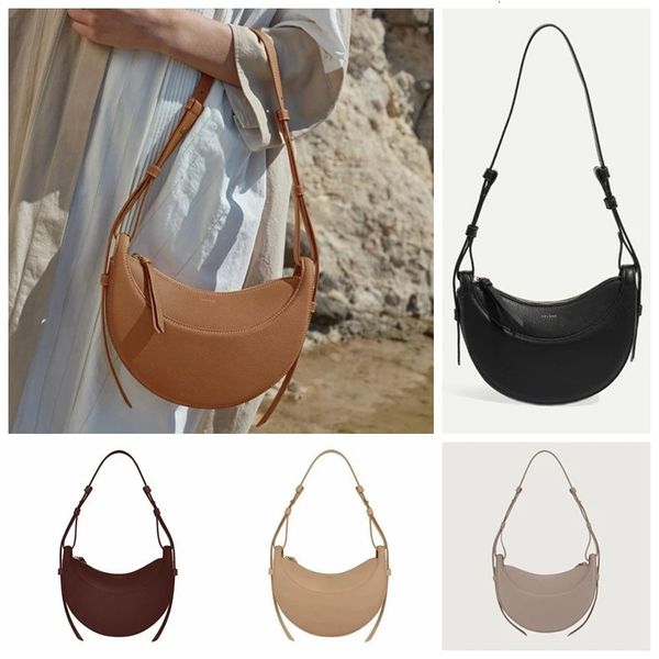 Bolsas cosméticas Casos Bolsa de axilas Mujeres Hombro Cuero genuino Color Sólido Elegante Bolso de mujer Sillín Crescent Chic 8 colores 231212