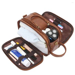 Sacs à cosmétiques étuis résistant à l'eau PU trousse de toilette pour hommes voyage lavage rasage Dopp Kit maquillage organisateur avec séchage humide