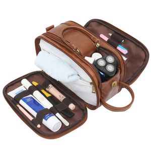 Cosmetische tassen hoesjes Waterdichte vintage heren lederen toilettas Reizen waskoffer Etui Scheren Dopp Kit Badkamer PU Make-up organizer 230824