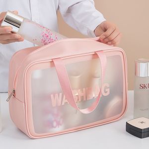 Bolsas de cosméticos Estuches Venta al por mayor Maquillaje Organizador de viaje Bolsa Pvc Pu Bolsa transparente a granel Transparente Rosa Blanco 230725