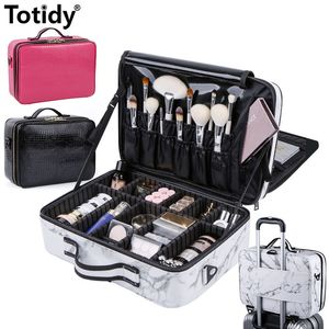 Cosmetische tassen kisten vrouwen pu lederen make -up tas professionele manicure kunstenaar make -up case vrouwelijke kits volledige cosmetische organisator trolley schoonheidsbox 230519