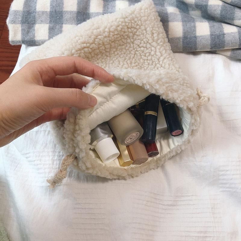 Sacs à cosmétiques cas Youda femmes sac de maquillage en laine d'agneau porte-crayon en peluche poche à cordon faire organisateur rouge à lèvres esthéticienne toilette