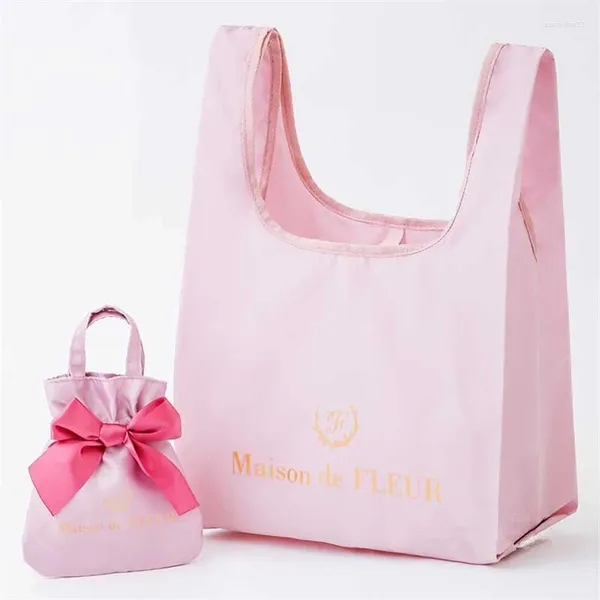 Sacs à cosmétiques Casual Poire Fleur Bow Fourre-tout Sac à provisions pour dames Doux Mignon Style japonais Sacs à main pour femmes Cordon 2 pièces Ensemble