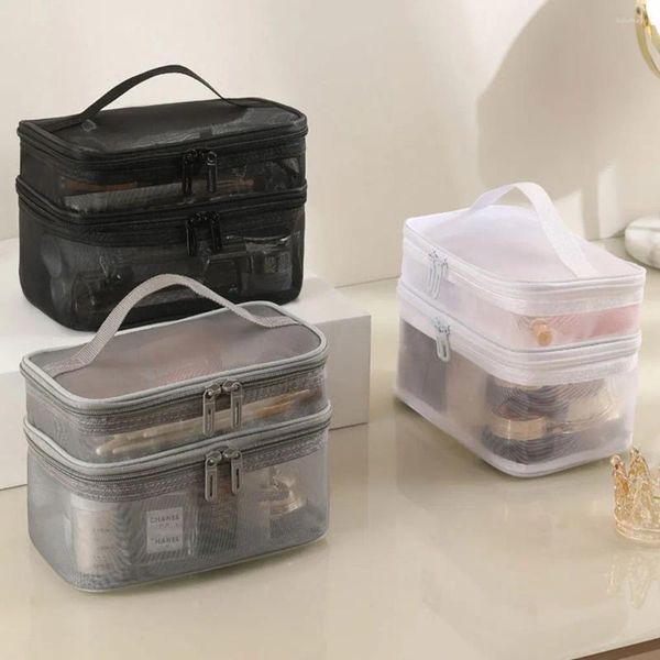 Sacs cosmétiques Toitrage à glissière décontractée lavage pratique et pratique facile à nettoyer le sac en mailles transparent compact blanc