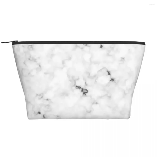 Bolsas de cosméticos elegante bolso de mármol blanco para mujer, estuche de maquillaje abstracto con textura de gran capacidad, artículos de tocador de almacenamiento de belleza